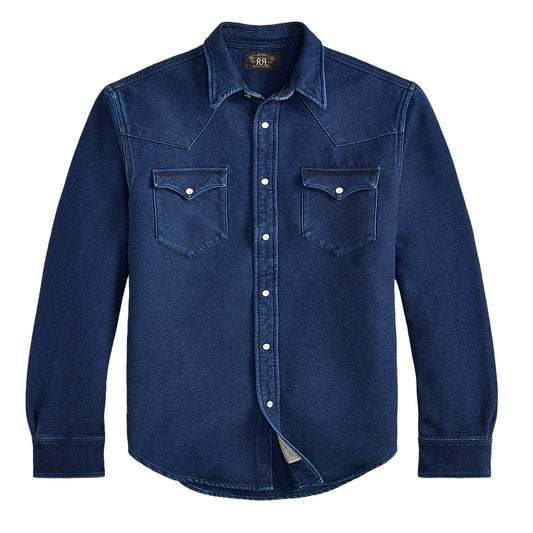RRL By Ralph Lauren Slim Fit Chamois Western Shirt Indigo - The Sporting Lodge