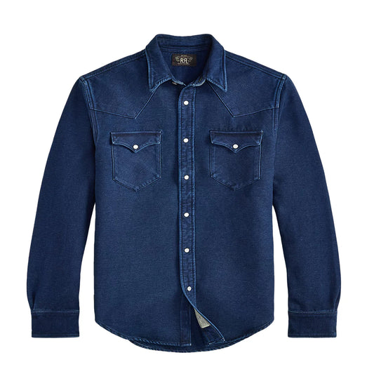 RRL By Ralph Lauren Slim Fit Chamois Western Shirt Indigo - The Sporting Lodge