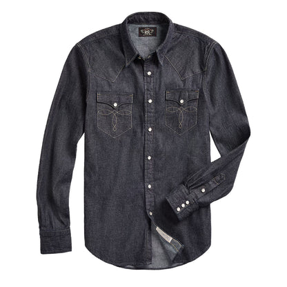 RRL By Ralph Lauren Slim Fit Denim Western Shirt Rinse - The Sporting Lodge