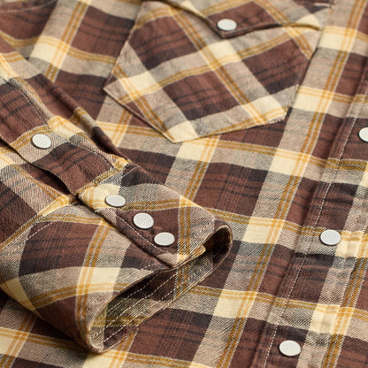 RRL By Ralph Lauren Slim Fit Plaid Twill Western Shirt Brown / Mustard / Cream - The Sporting Lodge