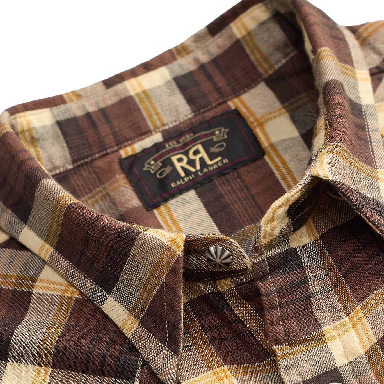RRL By Ralph Lauren Slim Fit Plaid Twill Western Shirt Brown / Mustard / Cream - The Sporting Lodge