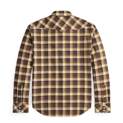 RRL By Ralph Lauren Slim Fit Plaid Twill Western Shirt Brown / Mustard / Cream - The Sporting Lodge