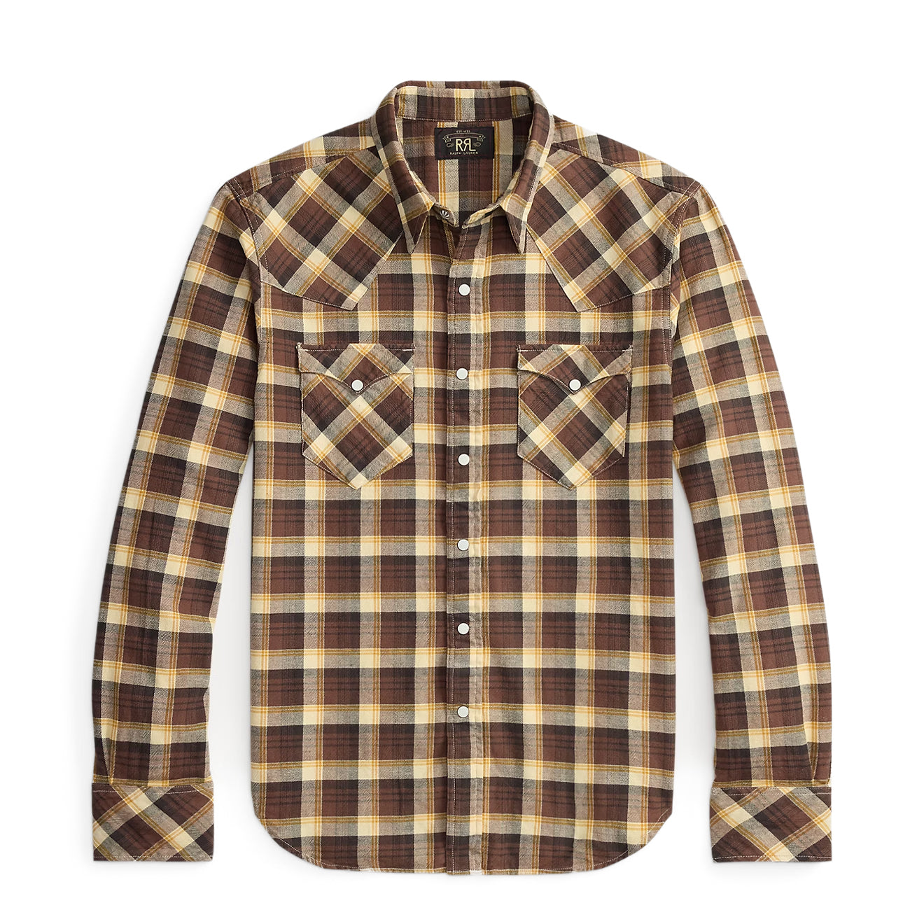 RRL By Ralph Lauren Slim Fit Plaid Twill Western Shirt Brown / Mustard / Cream - The Sporting Lodge