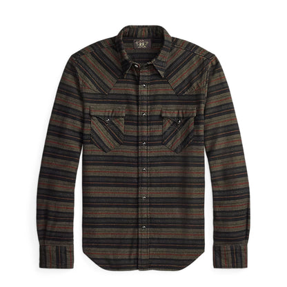 RRL By Ralph Lauren Slim Fit Plaid Twill Western Shirt Dark Navy Multi - The Sporting Lodge