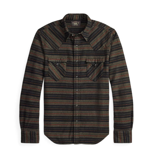 RRL By Ralph Lauren Slim Fit Plaid Twill Western Shirt Dark Navy Multi - The Sporting Lodge