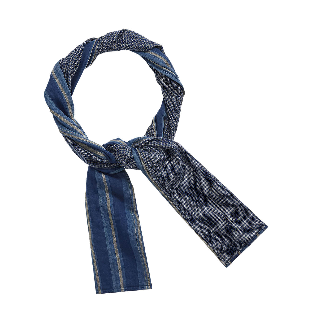 RRL By Ralph Lauren Striped Double Faced Cotton Scarf Indigo Multi Stripe / Plaid