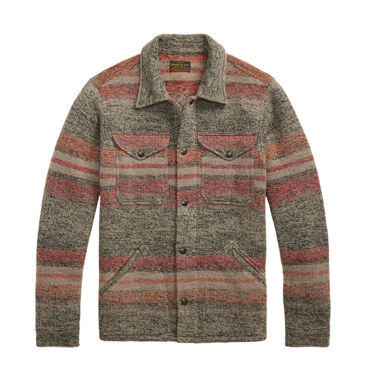 RRL By Ralph Lauren Striped Double Knit Wool Blend Jacket Red / Multi