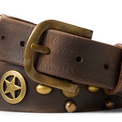 RRL By Ralph Lauren Studded Leather Belt Black Over Brown / Brass - The Sporting Lodge