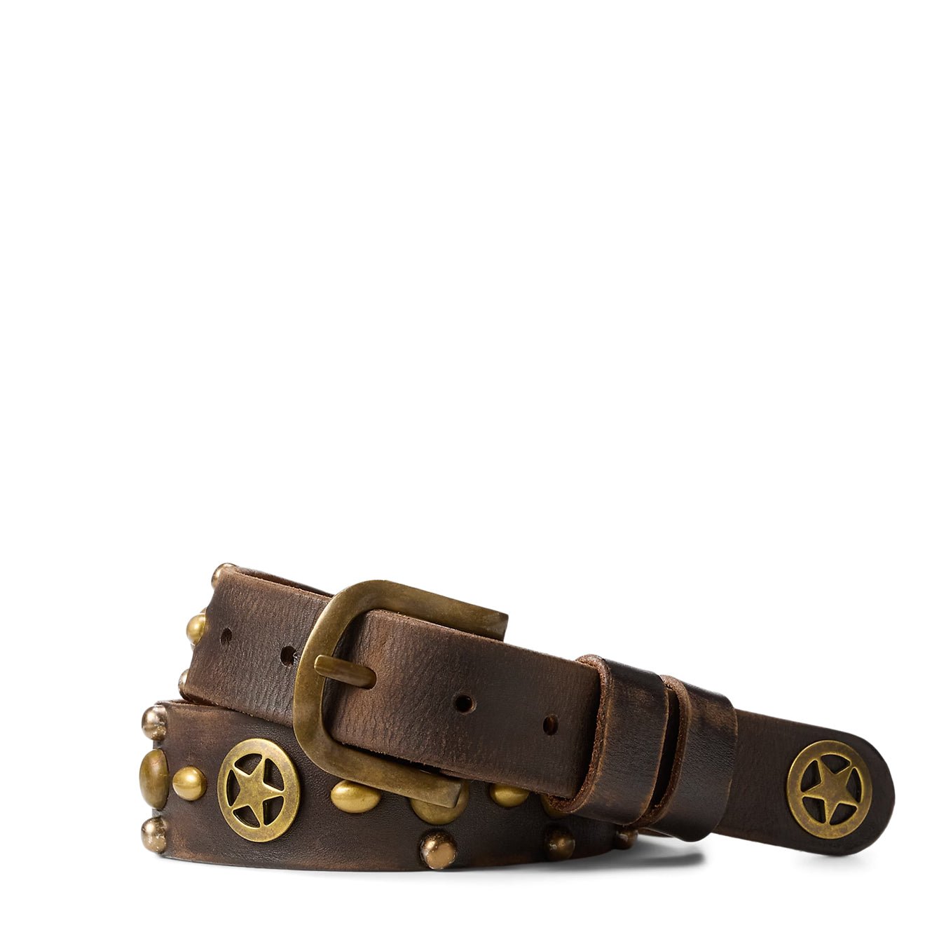 RRL By Ralph Lauren Studded Leather Belt Black Over Brown / Brass - The Sporting Lodge