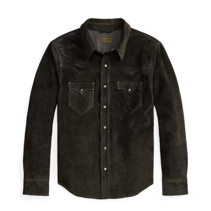 RRL By Ralph Lauren Suede Western Shirt Jacket Vintage Black - The Sporting Lodge