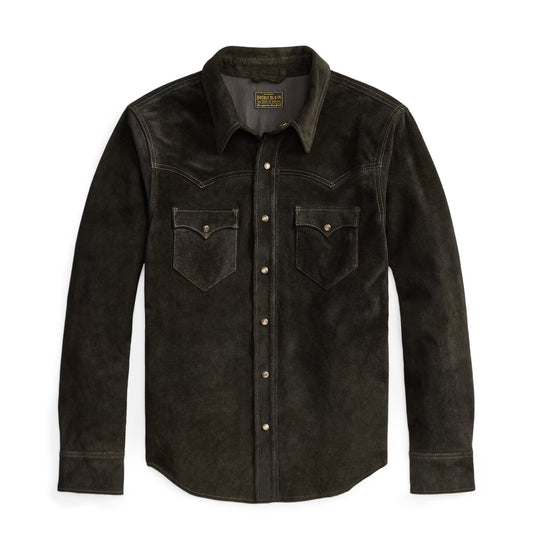 RRL By Ralph Lauren Suede Western Shirt Jacket Vintage Black - The Sporting Lodge