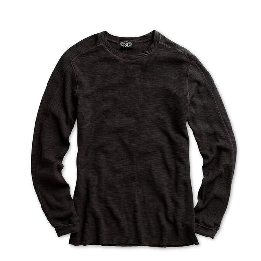 RRL By Ralph Lauren Waffle-Knit Crewneck Faded Black Canvas - The Sporting Lodge