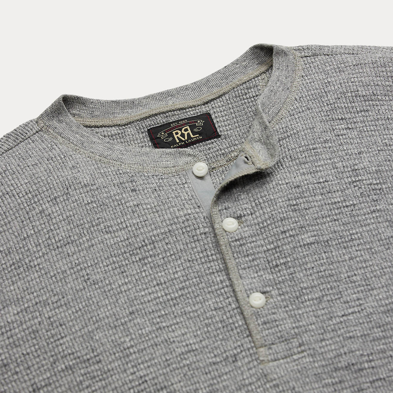 RRL By Ralph Lauren Waffle Knit Henley Long Sleeve Pullover Grey