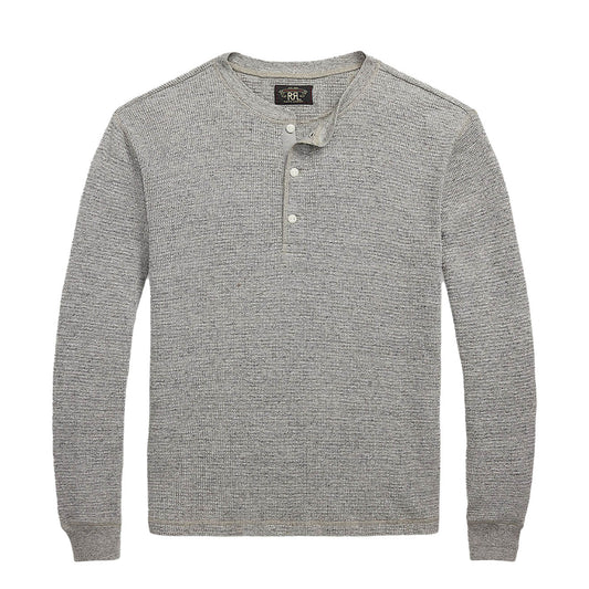 RRL By Ralph Lauren Waffle Knit Henley Long Sleeve Pullover Grey Heather
