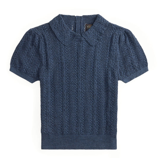 RRL By Ralph Lauren Womens Cable-Knit Cotton Pointelle Jumper Navy