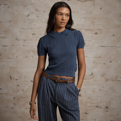 RRL By Ralph Lauren Womens Cable-Knit Cotton Pointelle Jumper Navy