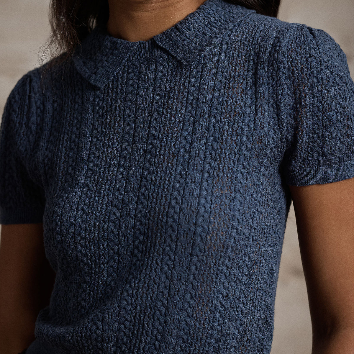 RRL By Ralph Lauren Womens Cable-Knit Cotton Pointelle Jumper Navy