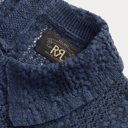 RRL By Ralph Lauren Womens Cable-Knit Cotton Pointelle Jumper Navy