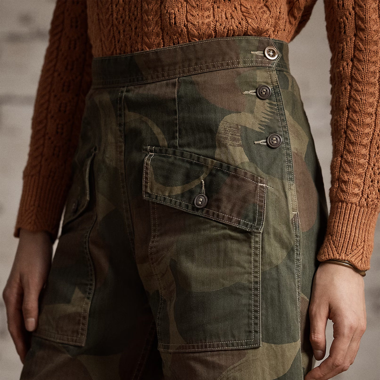 RRL By Ralph Lauren Womens Cook Pant Full Length Flat Front Distressed Olive