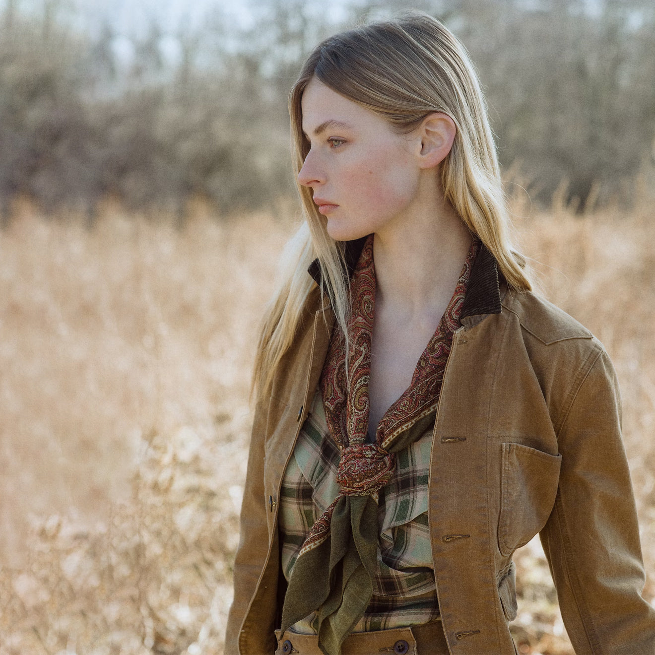 RRL By Ralph Lauren Womens Corduroy-Collar Canvas Jacket Medium Tan