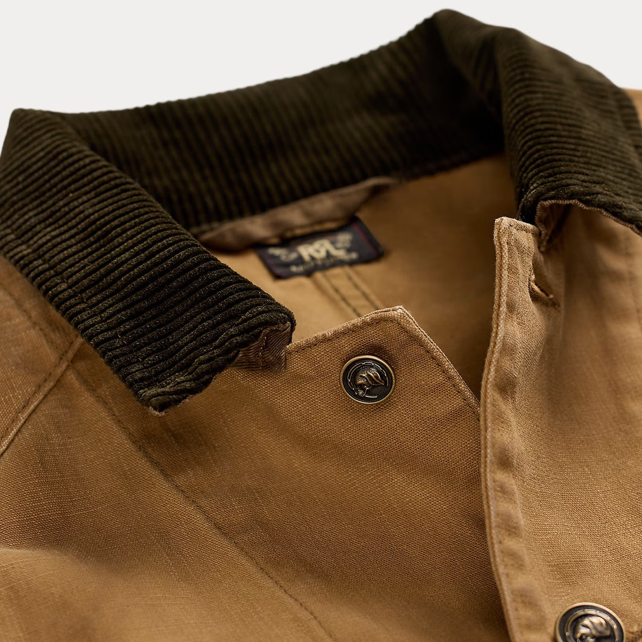 RRL By Ralph Lauren Womens Corduroy-Collar Canvas Jacket Medium Tan