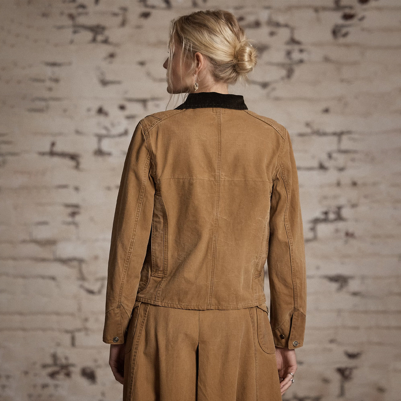 RRL By Ralph Lauren Womens Corduroy-Collar Canvas Jacket Medium Tan