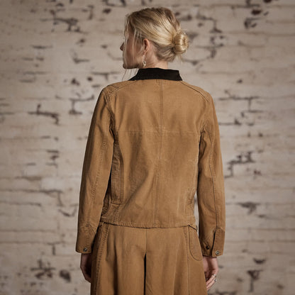 RRL By Ralph Lauren Womens Corduroy-Collar Canvas Jacket Medium Tan