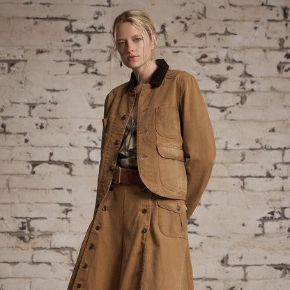 RRL By Ralph Lauren Womens Corduroy-Collar Canvas Jacket Medium Tan