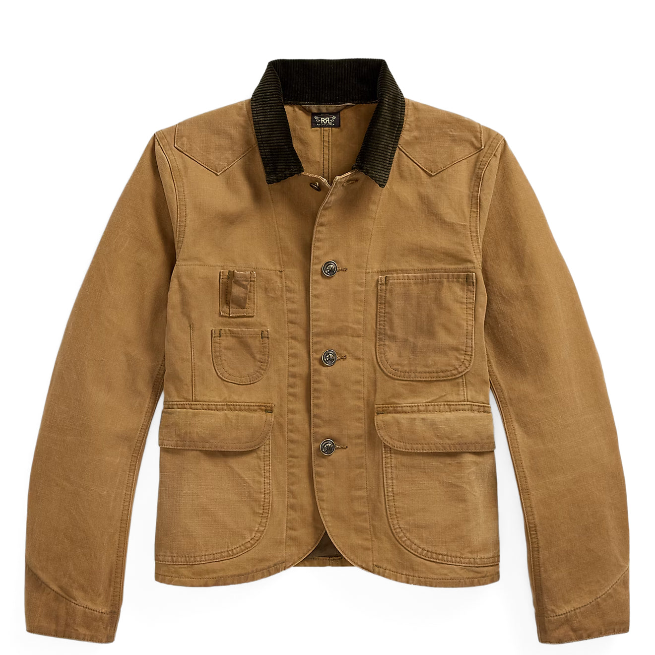 RRL By Ralph Lauren Womens Corduroy-Collar Canvas Jacket Medium Tan