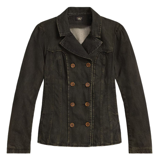 RRL By Ralph Lauren Womens Double-Breasted Black Denim Jacket Worn Black - The Sporting Lodge