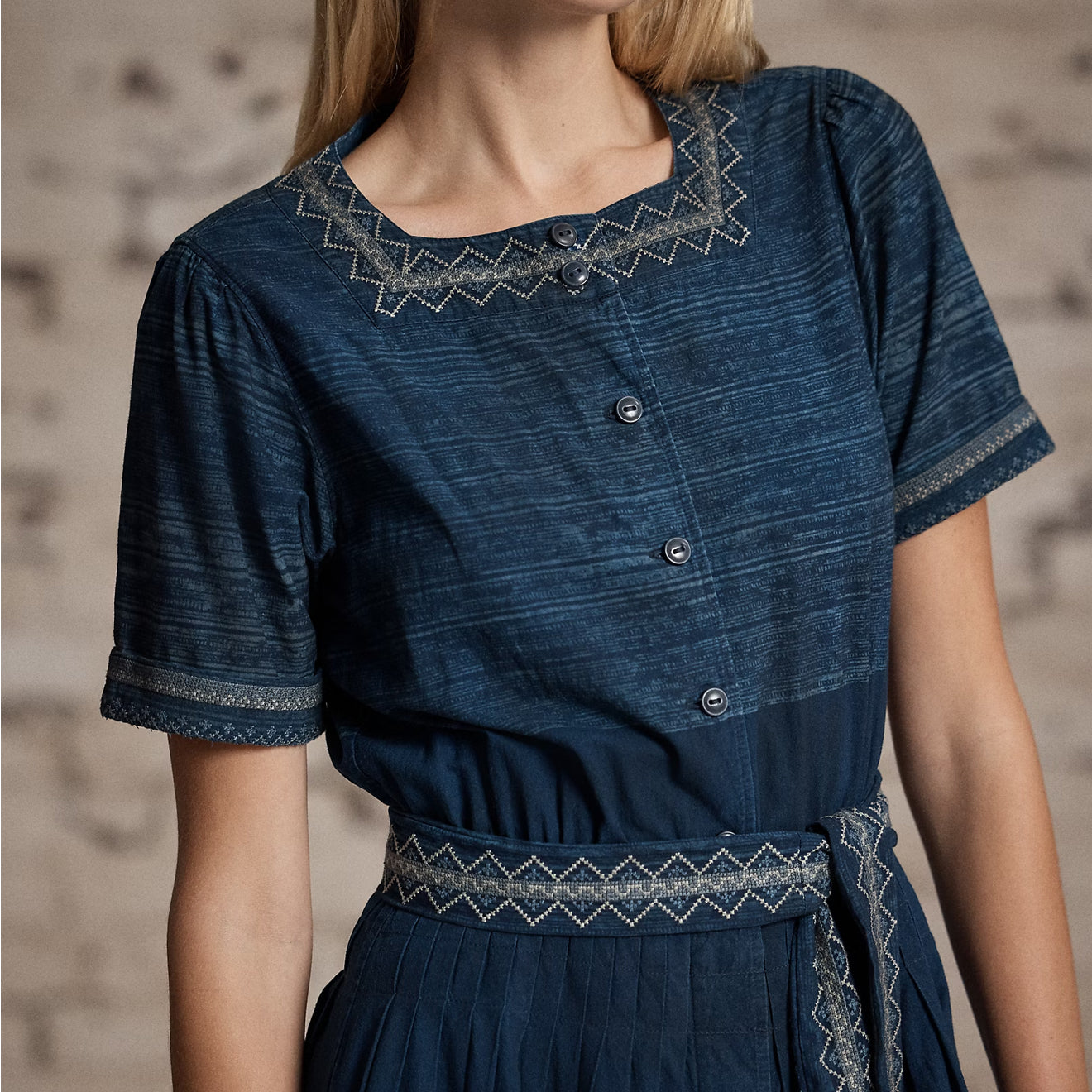 RRL By Ralph Lauren Womens Embroidered Indigo Cotton Dress Indigo / Multi