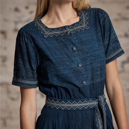 RRL By Ralph Lauren Womens Embroidered Indigo Cotton Dress Indigo / Multi