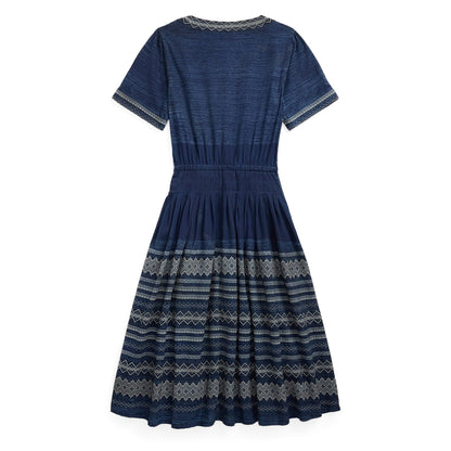RRL By Ralph Lauren Womens Embroidered Indigo Cotton Dress Indigo / Multi