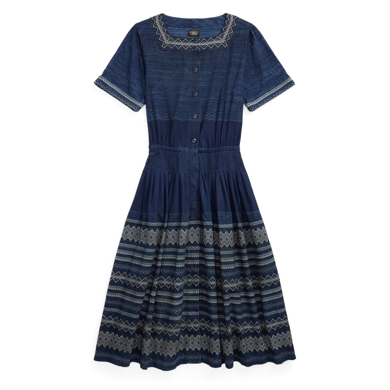 RRL By Ralph Lauren Womens Embroidered Indigo Cotton Dress Indigo / Multi