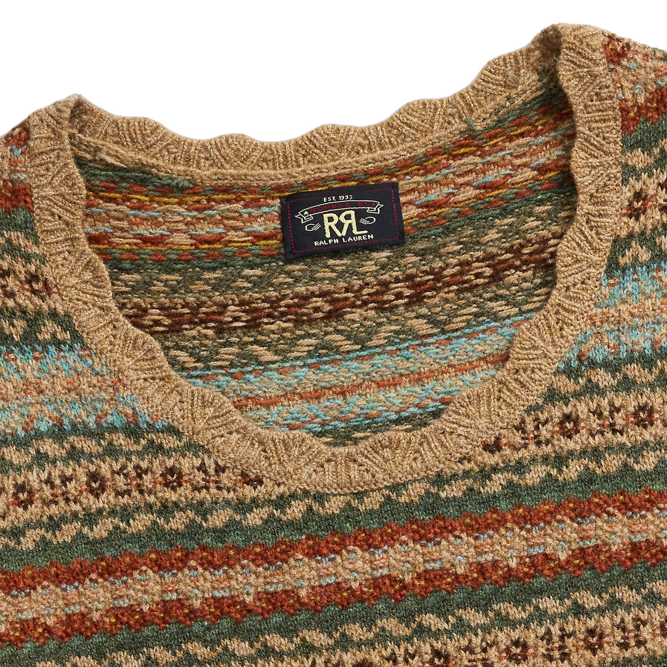RRL By Ralph Lauren Womens Fair Isle Wool Jacquard Sweater Tan / Multi - The Sporting Lodge