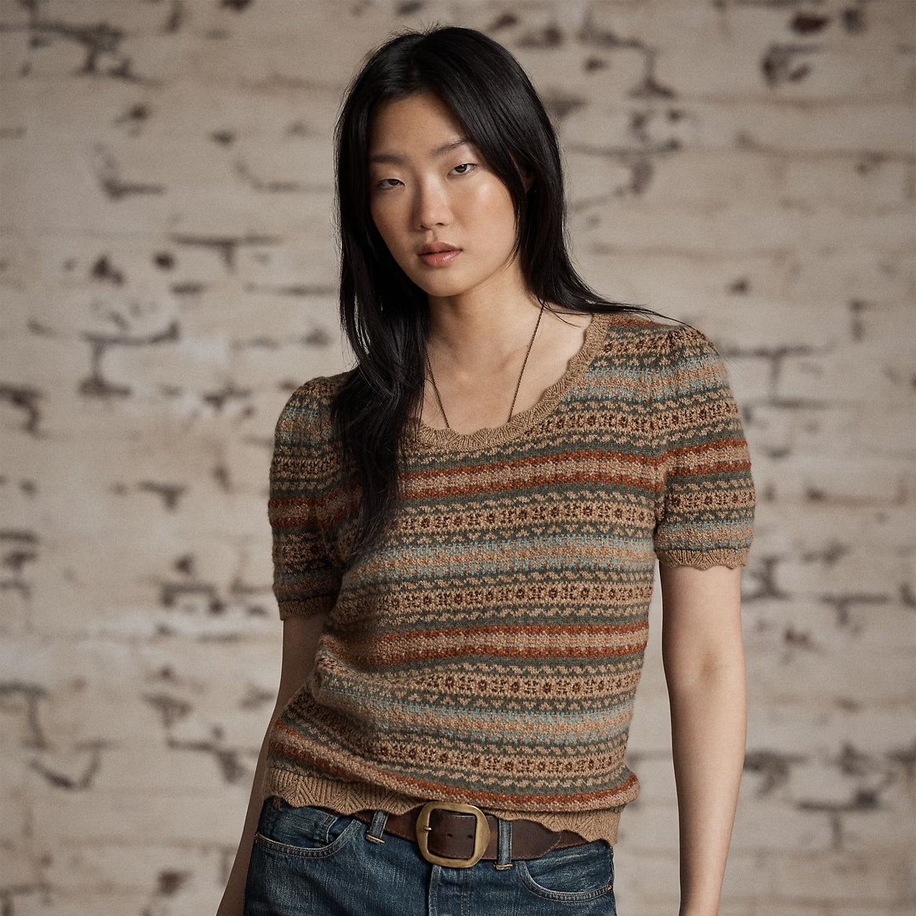 RRL By Ralph Lauren Womens Fair Isle Wool Jacquard Sweater Tan / Multi - The Sporting Lodge