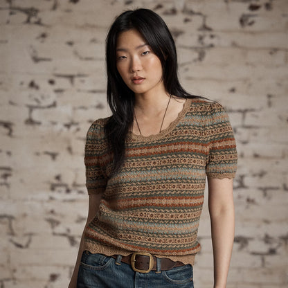 RRL By Ralph Lauren Womens Fair Isle Wool Jacquard Sweater Tan / Multi - The Sporting Lodge