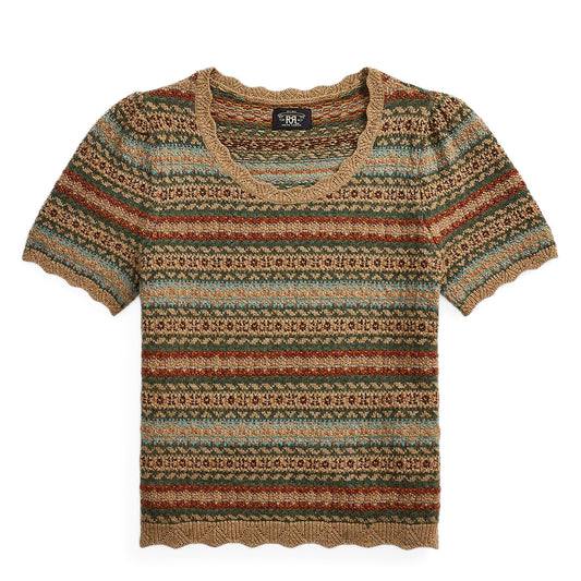 RRL By Ralph Lauren Womens Fair Isle Wool Jacquard Sweater Tan / Multi