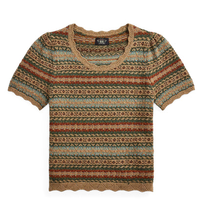 RRL By Ralph Lauren Womens Fair Isle Wool Jacquard Sweater Tan / Multi - The Sporting Lodge