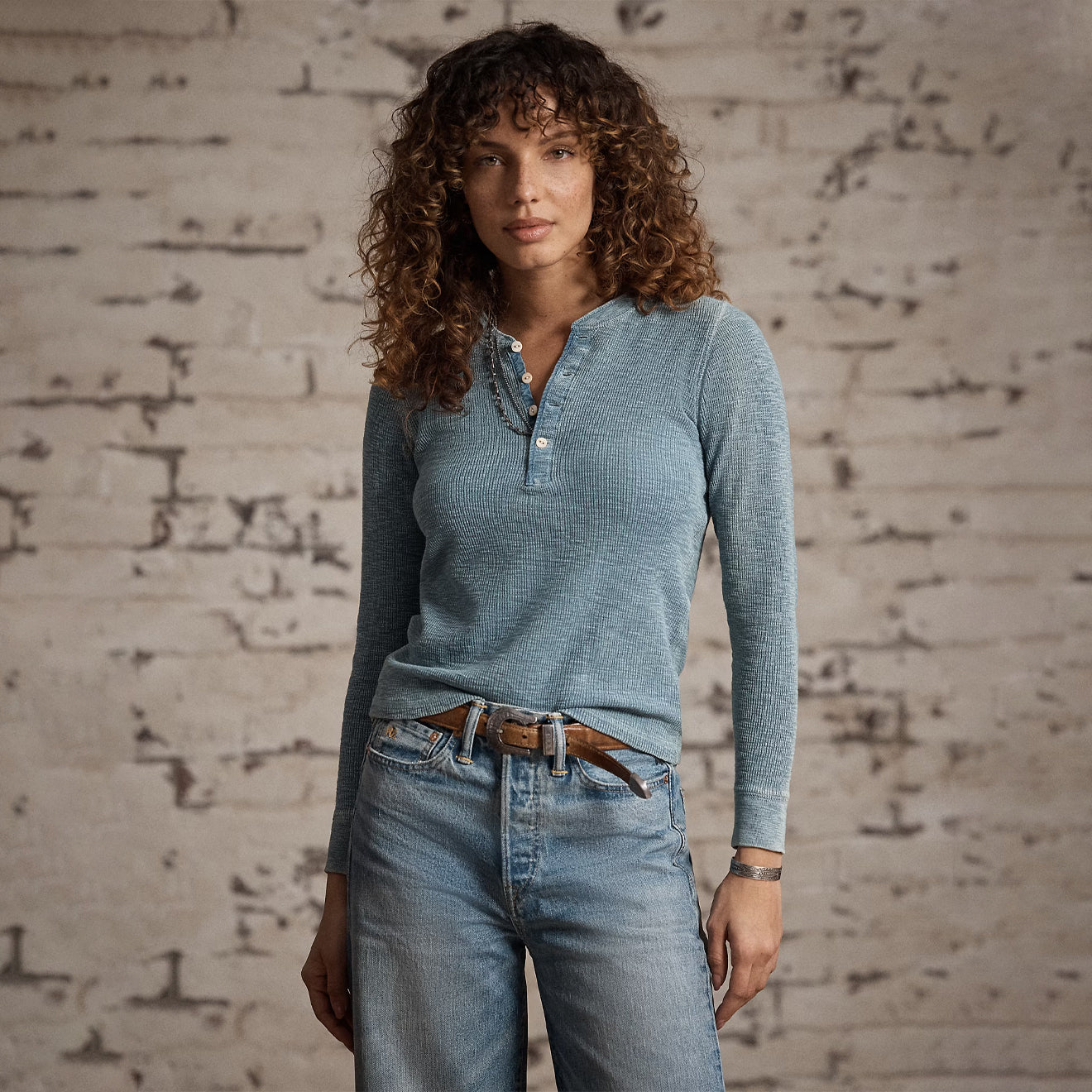 RRL By Ralph Lauren Womens Henley Long Sleeve Pullover Medium Indigo - The Sporting Lodge