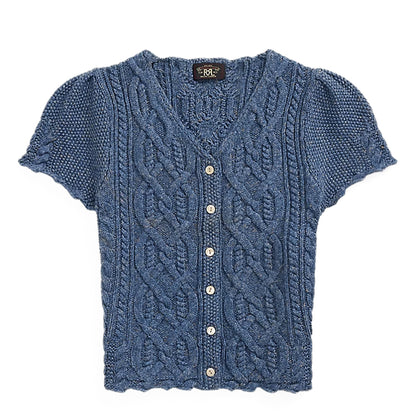RRL By Ralph Lauren Womens Linen Blend Cable Knit Top Medium Blue - The Sporting Lodge
