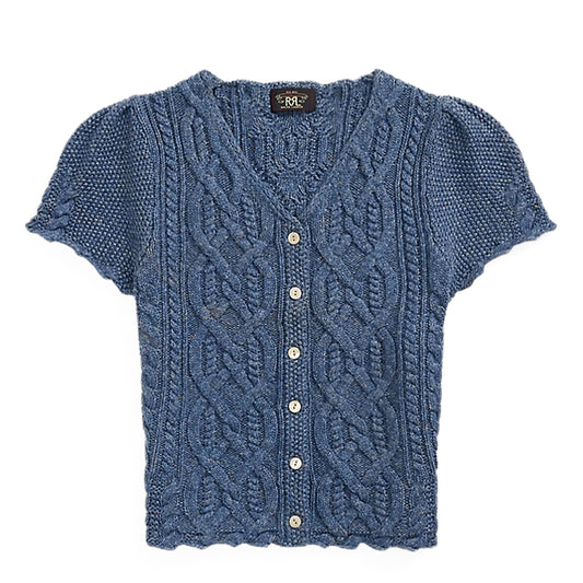 RRL By Ralph Lauren Womens Linen Blend Cable Knit Top Medium Blue