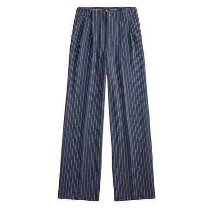 RRL By Ralph Lauren Womens Pinstripe Double-Knit Trouser Navy / White
