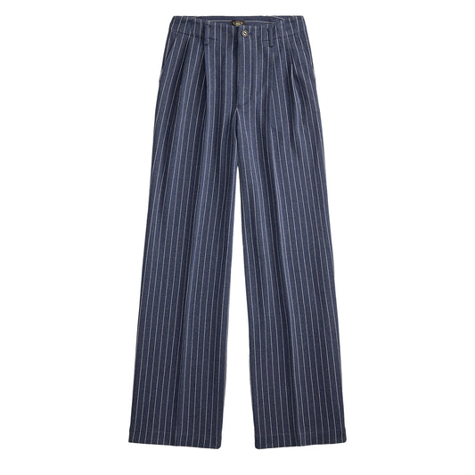 RRL By Ralph Lauren Womens Pinstripe Double-Knit Trouser Navy / White