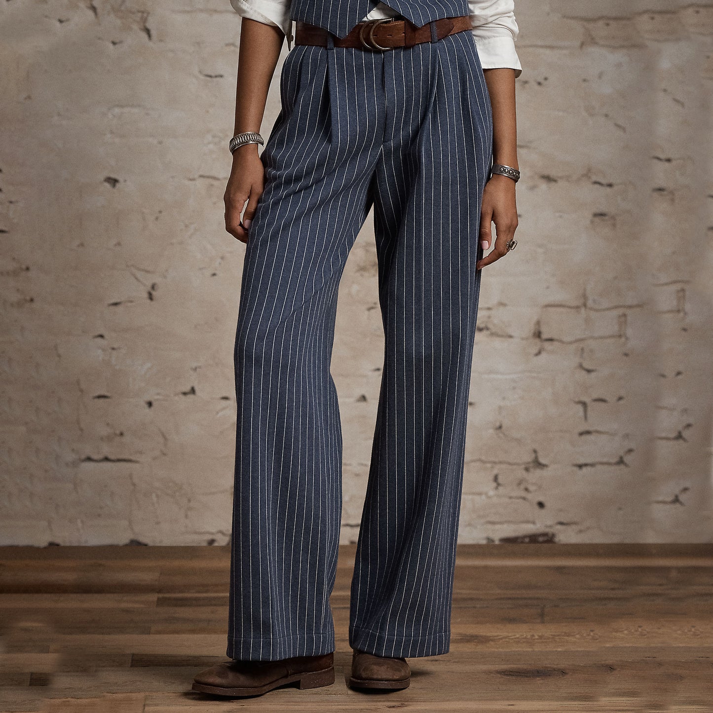RRL By Ralph Lauren Womens Pinstripe Double-Knit Trouser Navy / White