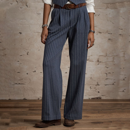 RRL By Ralph Lauren Womens Pinstripe Double-Knit Trouser Navy / White