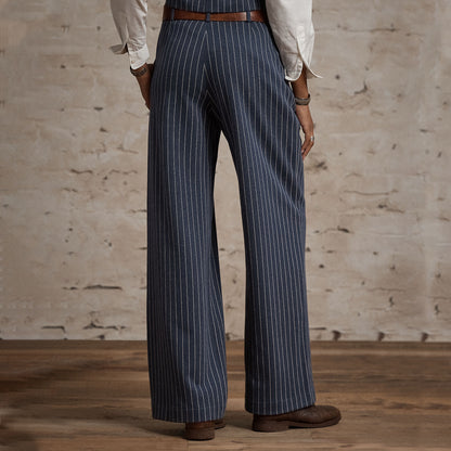 RRL By Ralph Lauren Womens Pinstripe Double-Knit Trouser Navy / White