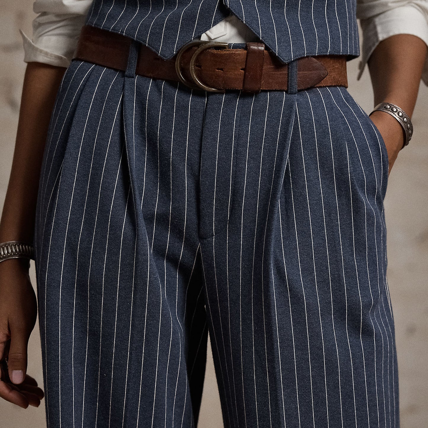 RRL By Ralph Lauren Womens Pinstripe Double-Knit Trouser Navy / White