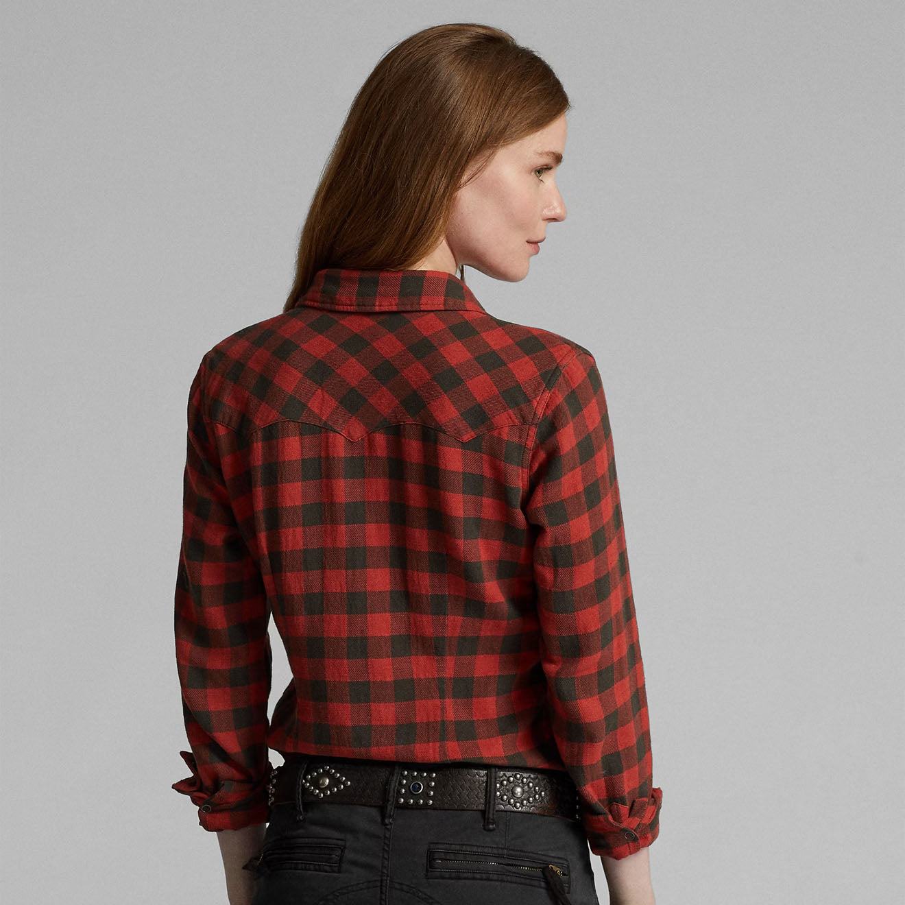 RRL By Ralph Lauren Womens Plaid Cotton-Linen Western Shirt RL-100 Red/Black - The Sporting Lodge