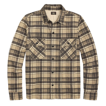 RRL By Ralph Lauren Womens Plaid Linen-Cotton Jersey Workshirt Tan/Black - The Sporting Lodge